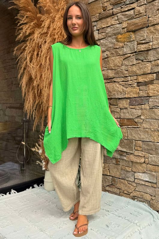 Made in Italy Pia Pillow Cotton Pocketed Dip Side Tank Lime /12 =